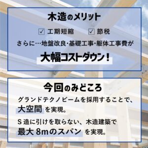 非住宅テクノストラクチャー構造見学会の案内　木造のメリットと見どころ